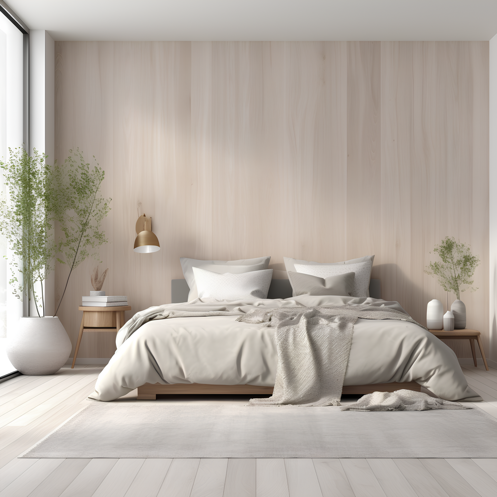 Scandinavian bedroom with empty wall mockup